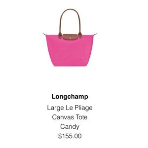 Longchamp Le Pliage Large Canvas Tote Candy Pink